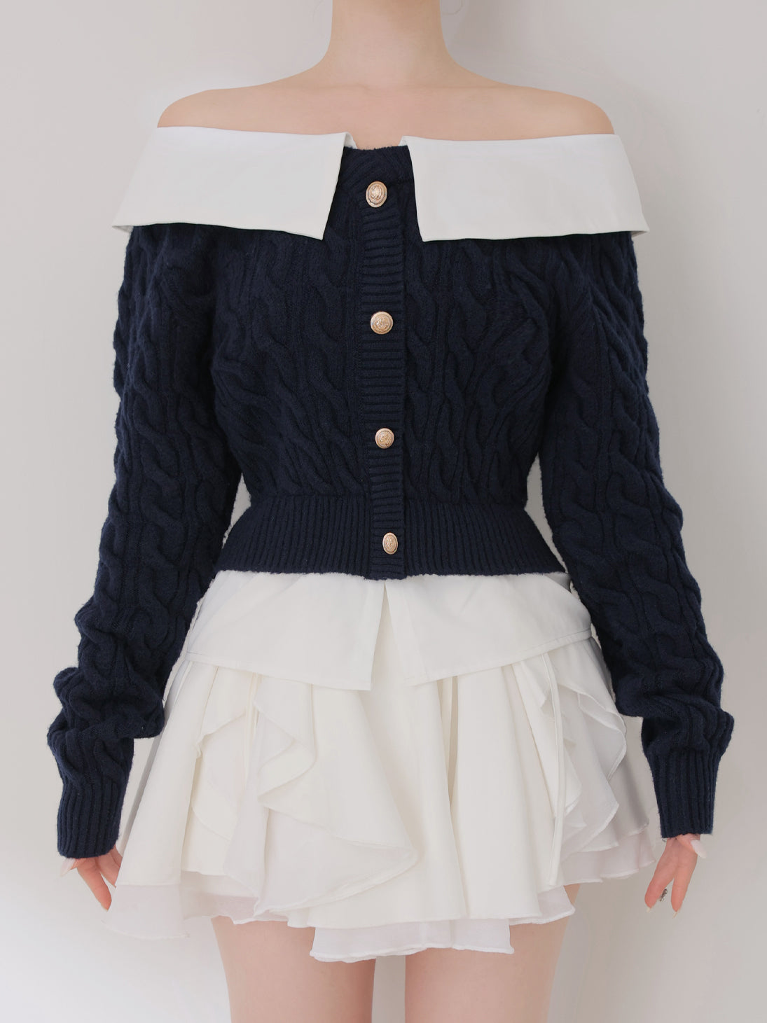 Off the shoulder collar cable knit tops(eme10791)