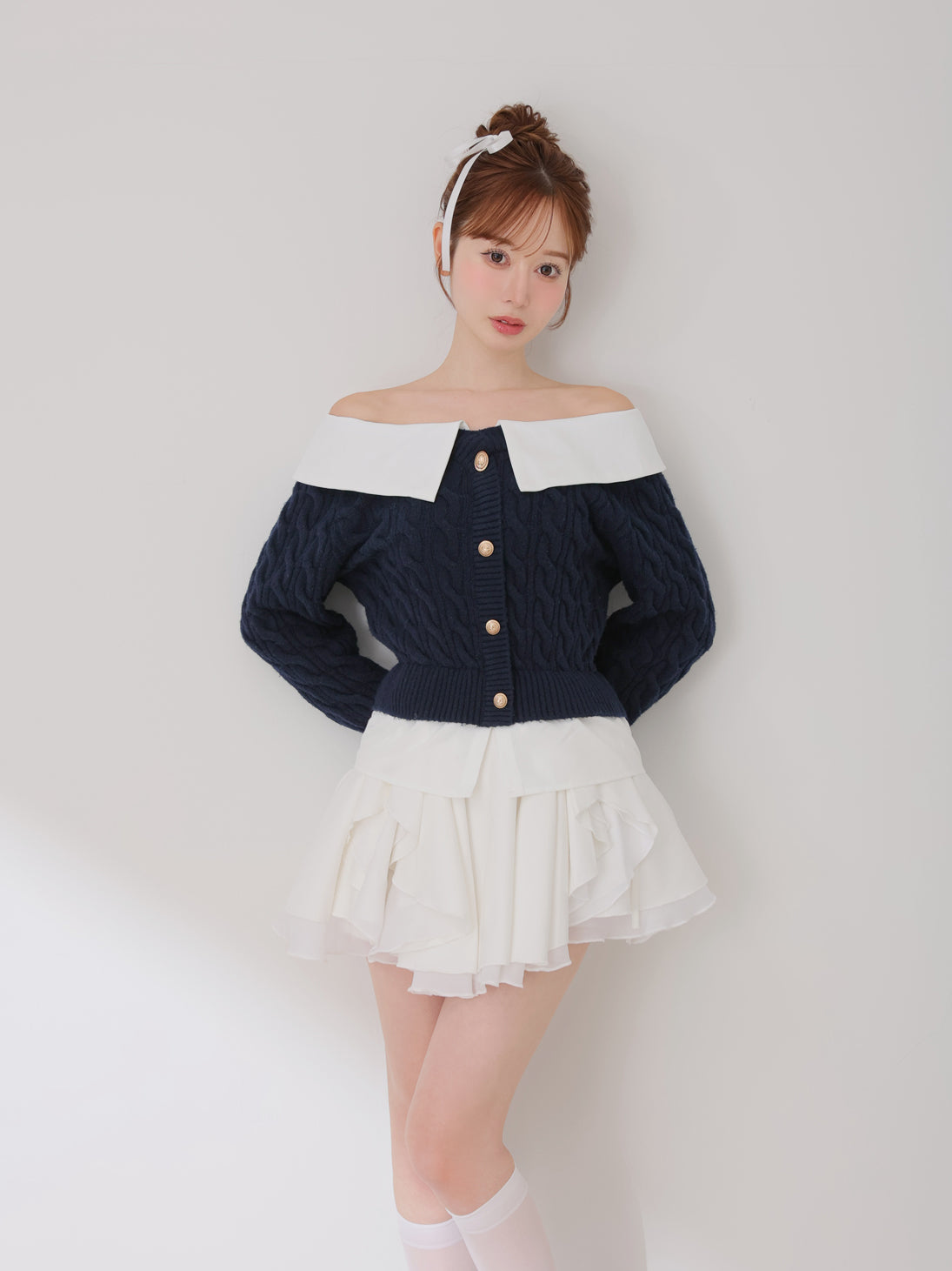 Off the shoulder collar cable knit tops(eme10791)