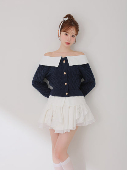 Off the shoulder collar cable knit tops(eme10791)