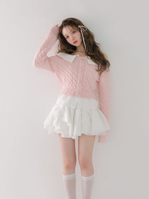【Pre Order】Ruffled frill chiffon mini skirt(eme10790)