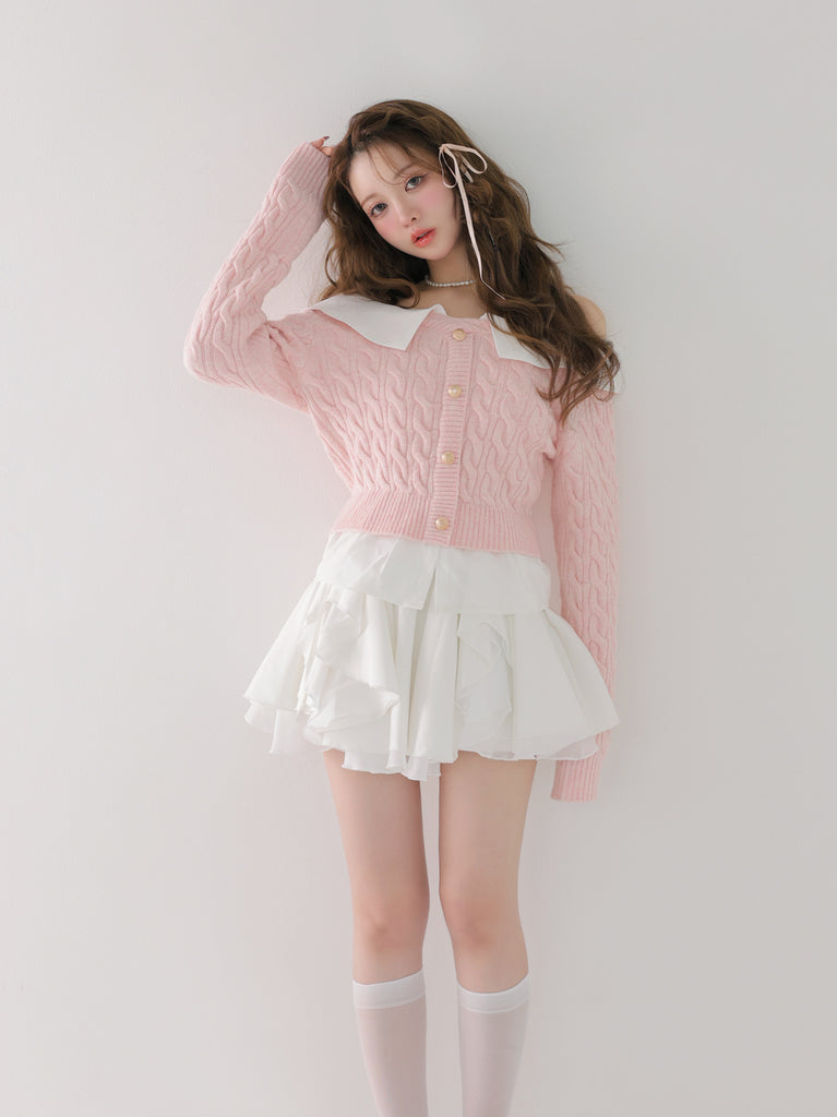 Off the shoulder collar cable knit tops(eme10791)