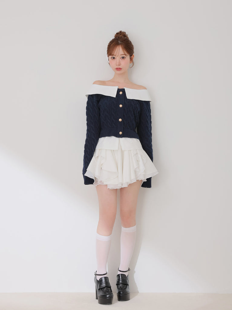 Off the shoulder collar cable knit tops(eme10791)