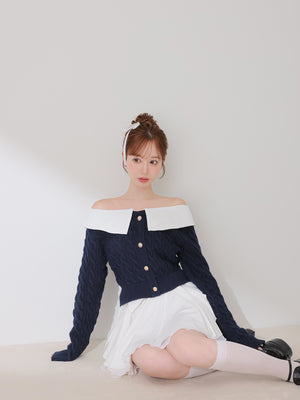 Off the shoulder collar cable knit tops(eme10791)