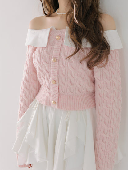 Off the shoulder collar cable knit tops(eme10791)