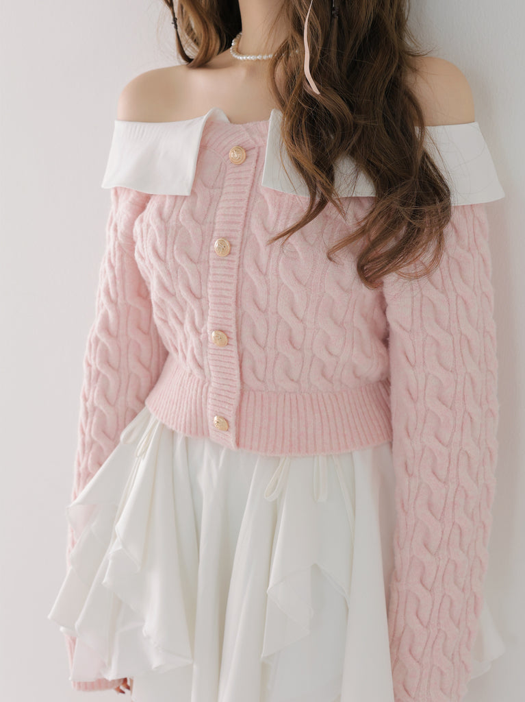 Off the shoulder collar cable knit tops(eme10791)