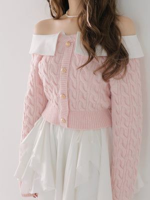 Off the shoulder collar cable knit tops(eme10791)