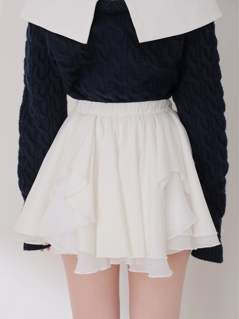 【Pre Order】Ruffled frill chiffon mini skirt(eme10790)