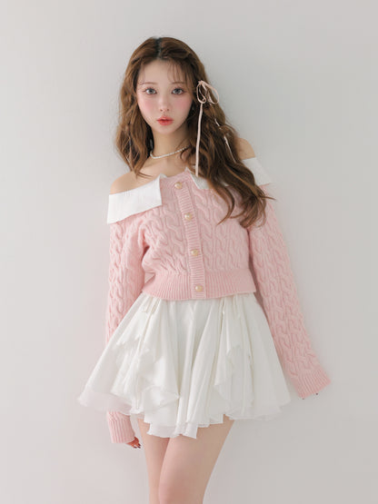 Off the shoulder collar cable knit tops(eme10791)
