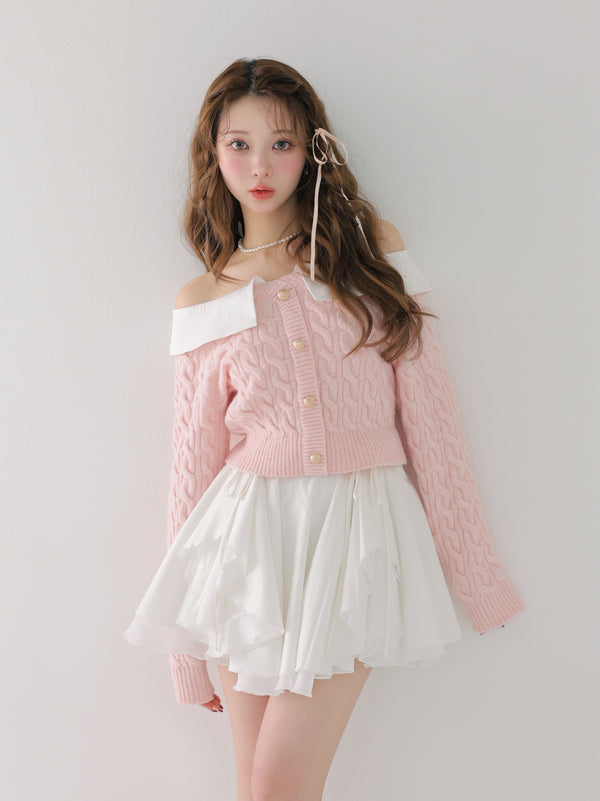 Off the shoulder collar cable knit tops(eme10791)