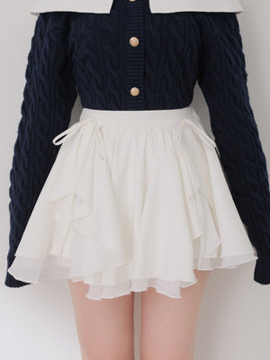 【Pre Order】Ruffled frill chiffon mini skirt(eme10790)