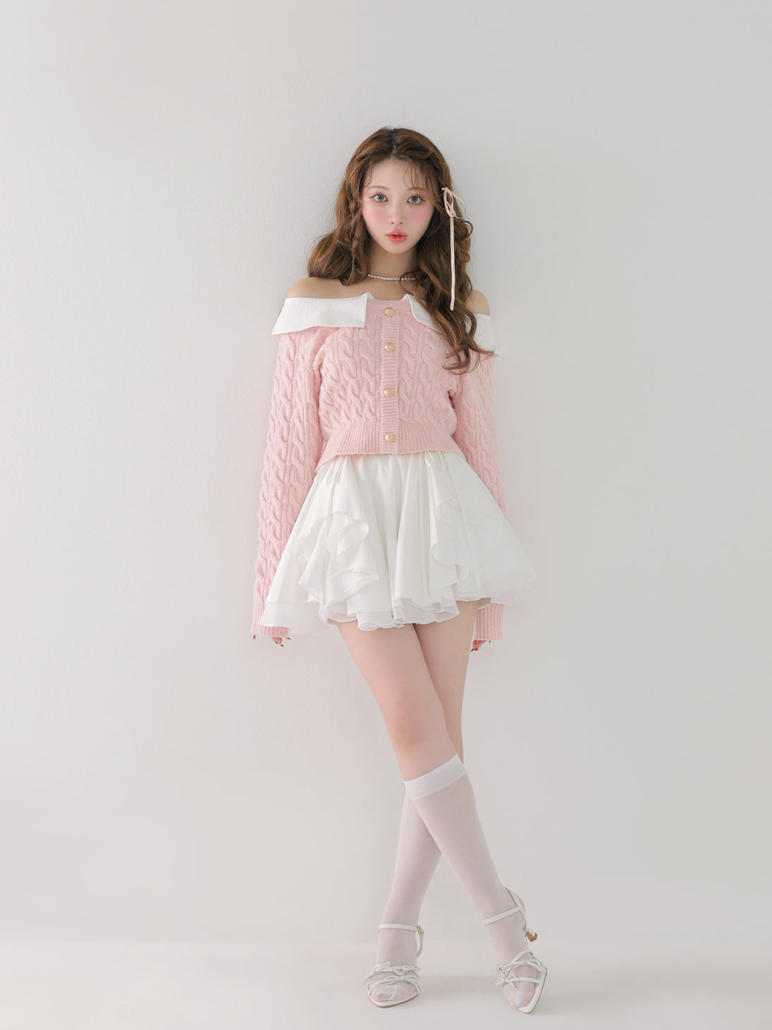Off the shoulder collar cable knit tops(eme10791)