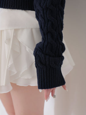 Off the shoulder collar cable knit tops(eme10791)