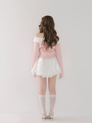 【Pre Order】Ruffled frill chiffon mini skirt(eme10790)