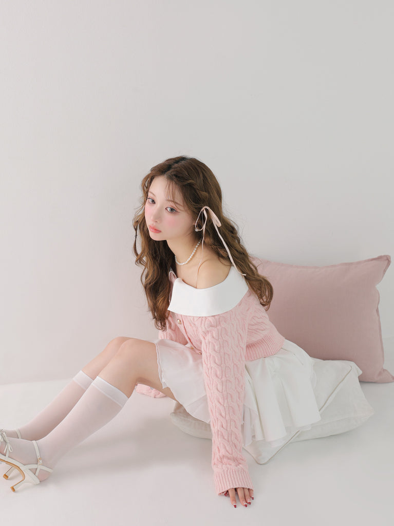 Off the shoulder collar cable knit tops(eme10791)