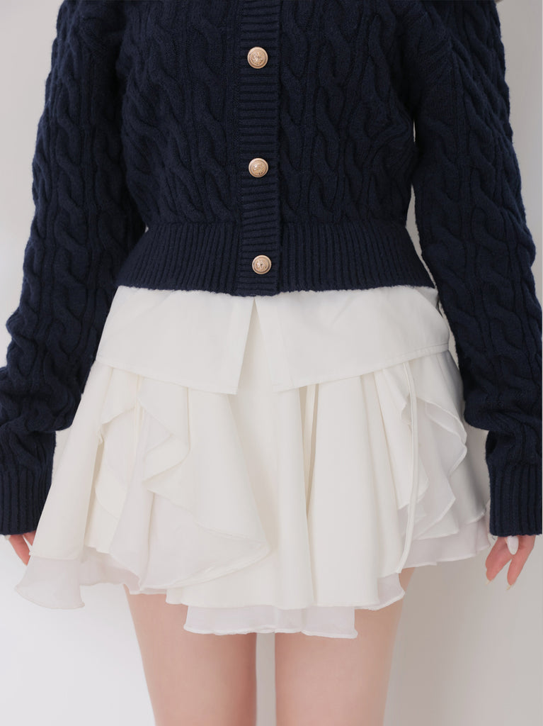 【Pre Order】Ruffled frill chiffon mini skirt(eme10790)