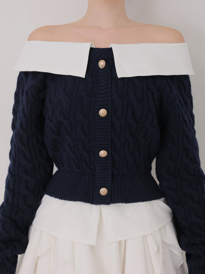 Off the shoulder collar cable knit tops(eme10791)