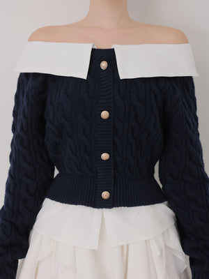 Off the shoulder collar cable knit tops(eme10791)