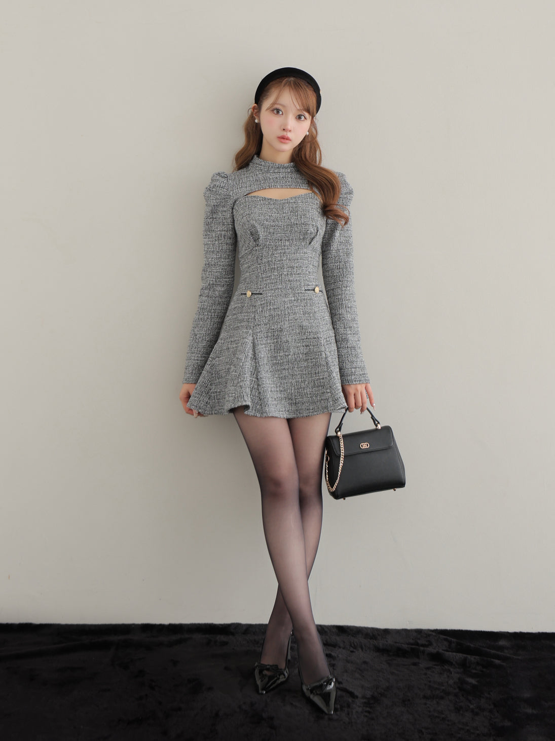Knit tweed ensemble mini onepiece(eme10792)