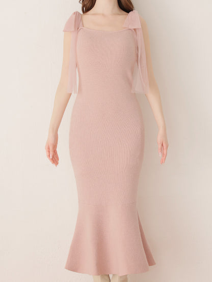 【SALE】Ribbon peplum ensemble knit onepiece(eme10793)