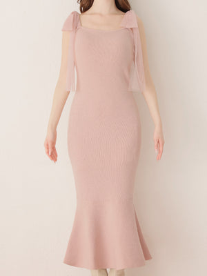 【SALE】Ribbon peplum ensemble knit onepiece(eme10793)