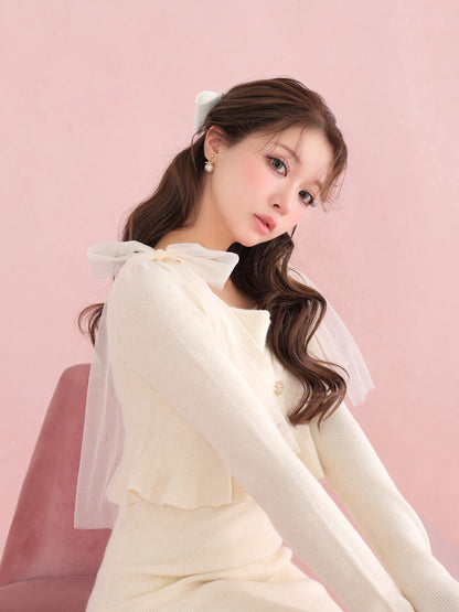 【SALE】Ribbon peplum ensemble knit onepiece(eme10793)