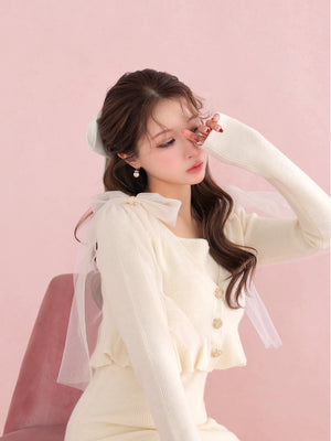 【SALE】Ribbon peplum ensemble knit onepiece(eme10793)