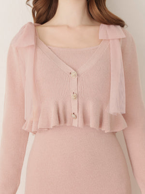 【SALE】Ribbon peplum ensemble knit onepiece(eme10793)