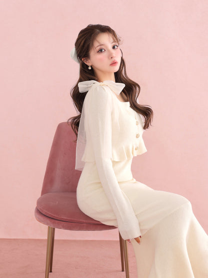 【SALE】Ribbon peplum ensemble knit onepiece(eme10793)