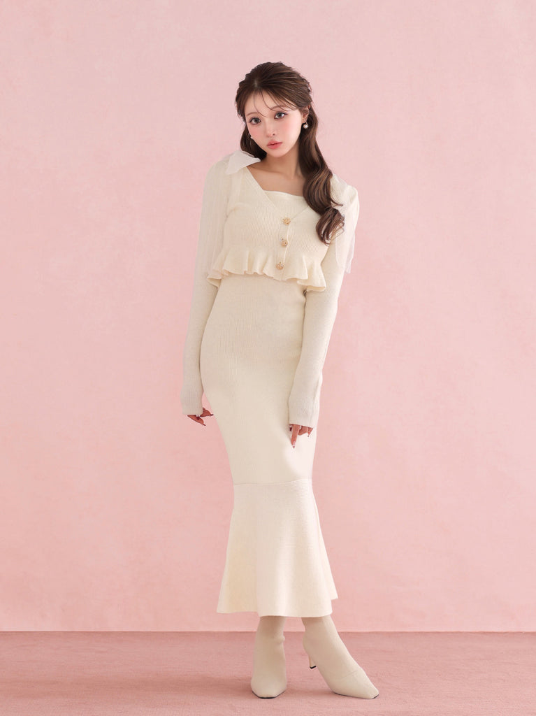 【SALE】Ribbon peplum ensemble knit onepiece(eme10793)