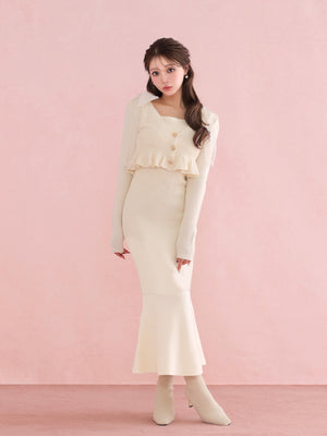 【SALE】Ribbon peplum ensemble knit onepiece(eme10793)