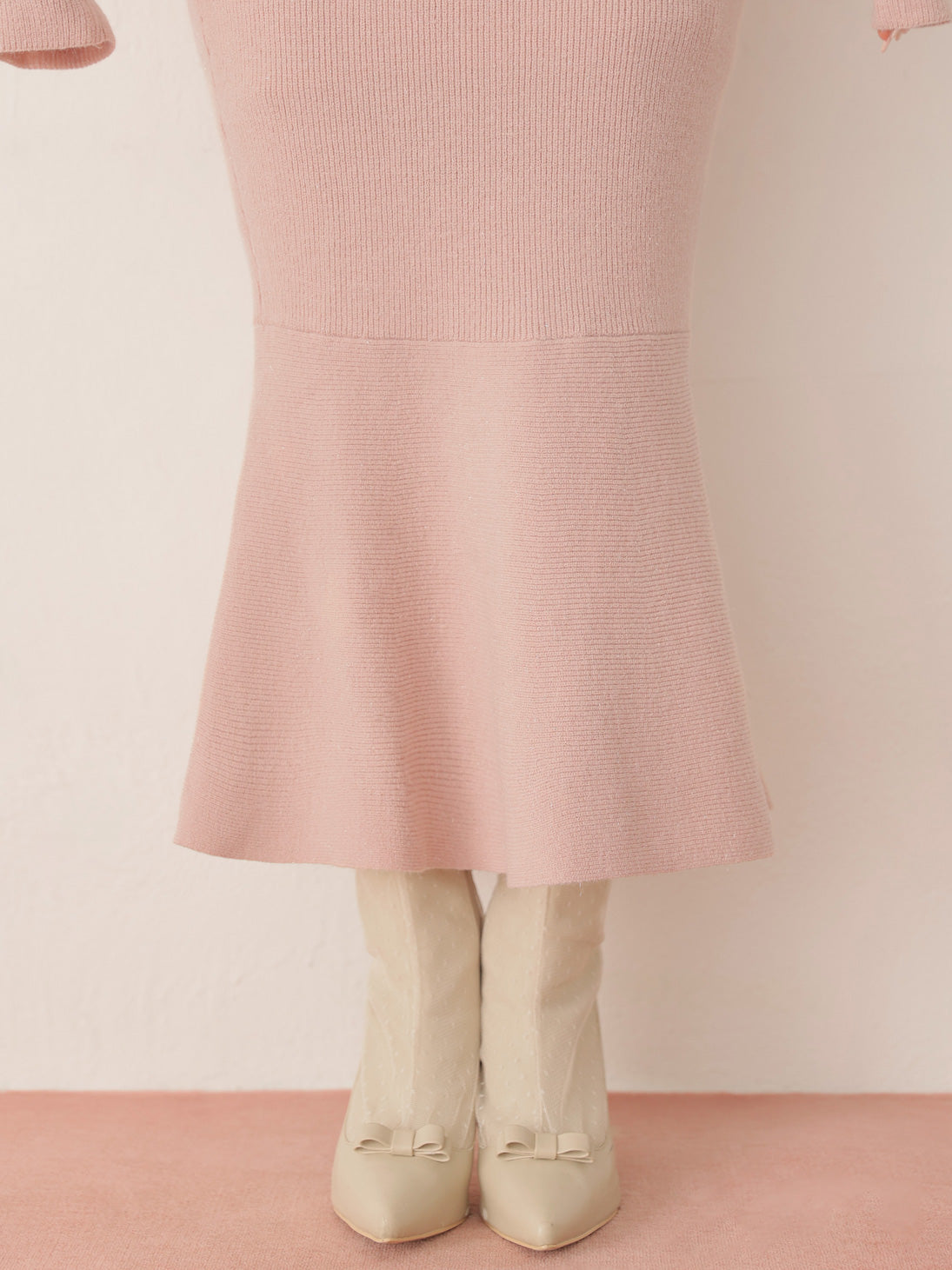 【SALE】Ribbon peplum ensemble knit onepiece(eme10793)