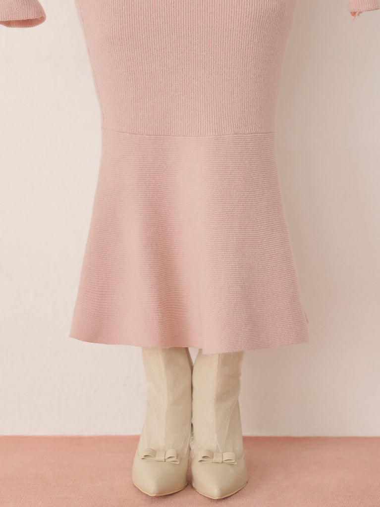 【SALE】Ribbon peplum ensemble knit onepiece(eme10793)
