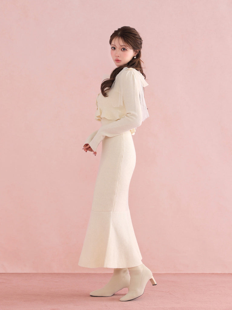 【SALE】Ribbon peplum ensemble knit onepiece(eme10793)