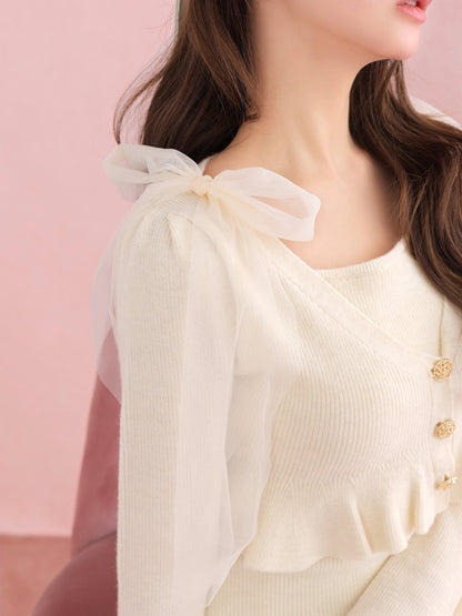 【SALE】Ribbon peplum ensemble knit onepiece(eme10793)