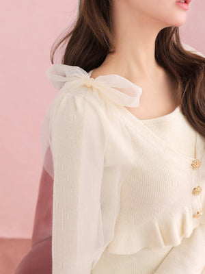 【SALE】Ribbon peplum ensemble knit onepiece(eme10793)