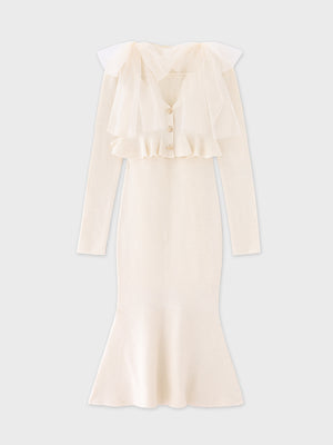 【SALE】Ribbon peplum ensemble knit onepiece(eme10793)