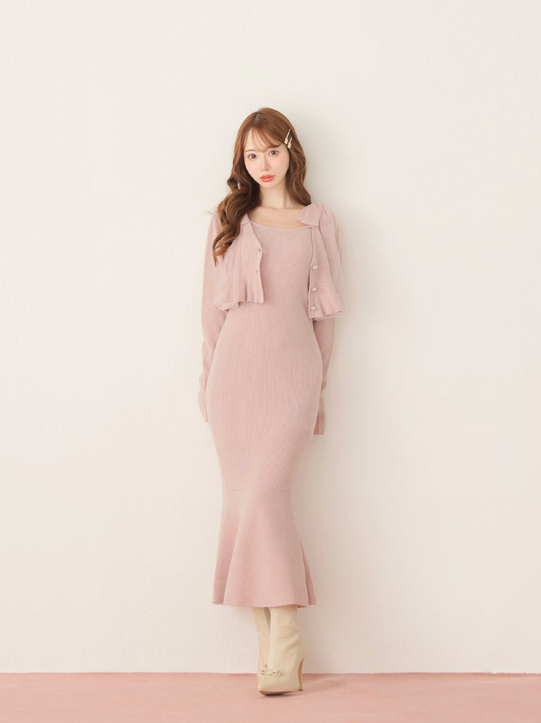 【SALE】Ribbon peplum ensemble knit onepiece(eme10793)