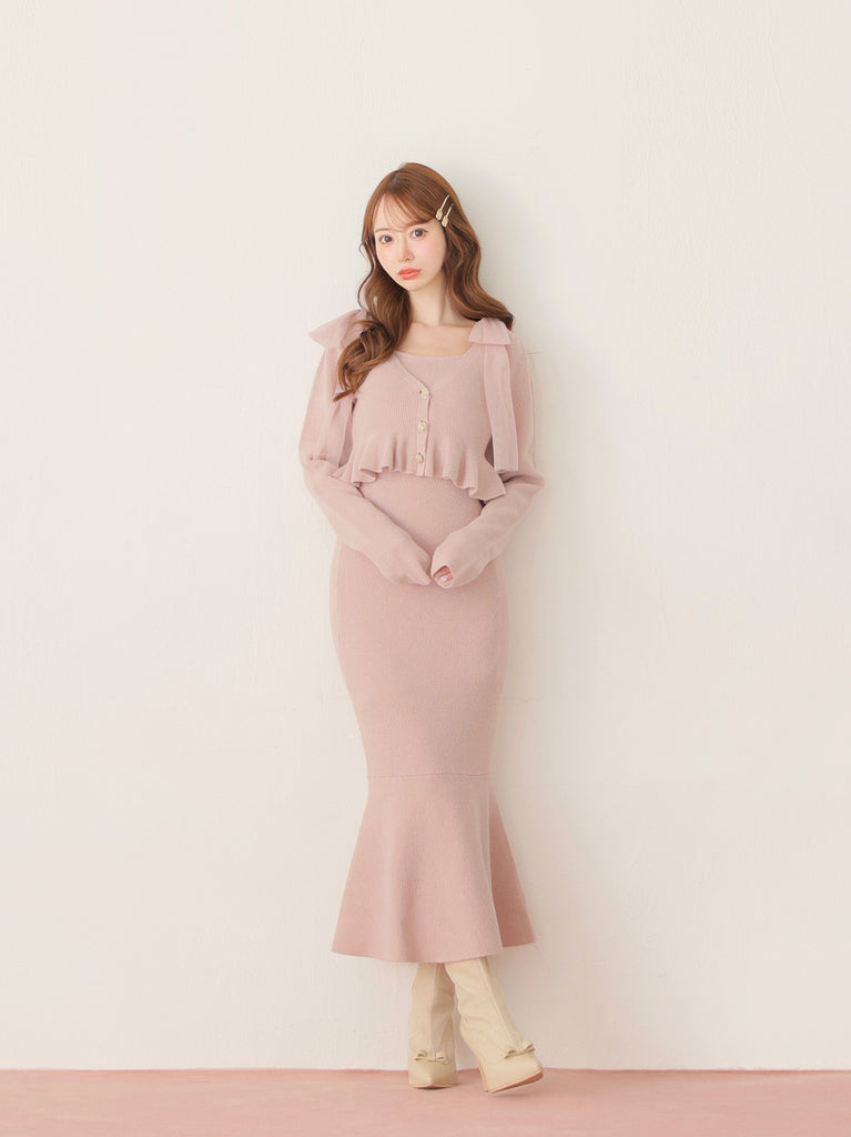 【SALE】Ribbon peplum ensemble knit onepiece(eme10793)