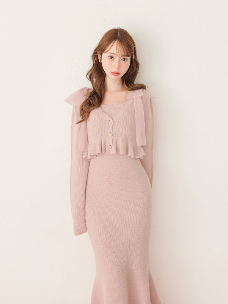 【SALE】Ribbon peplum ensemble knit onepiece(eme10793)