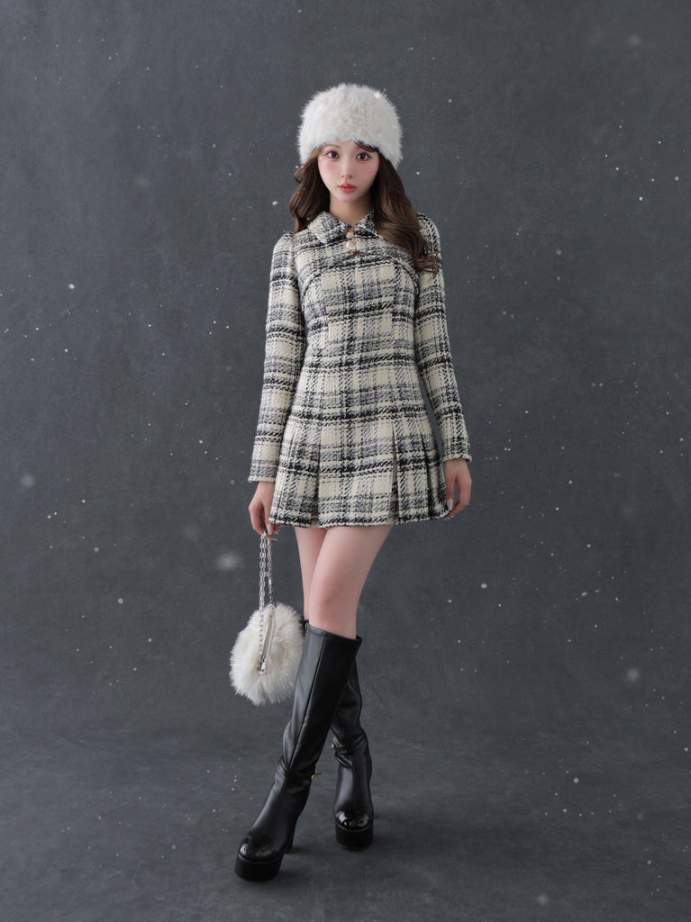 【SALE】Fake layered roving check mini onepiece(eme10794)
