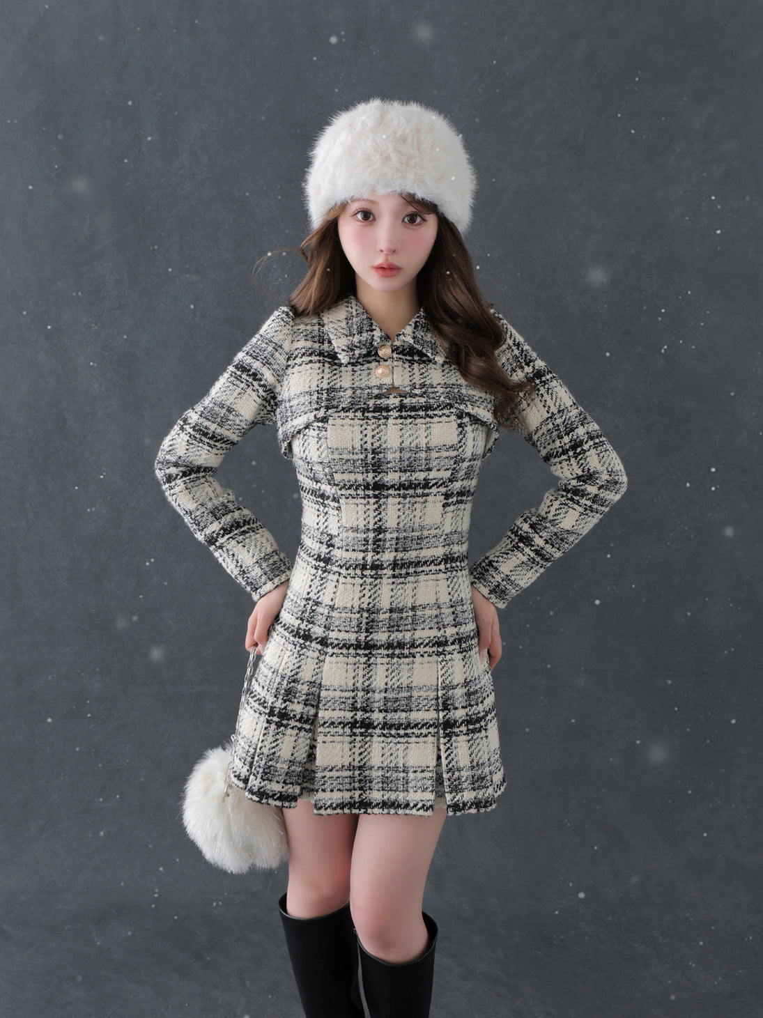 【SALE】Fake layered roving check mini onepiece(eme10794)