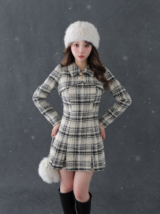 【SALE】Fake layered roving check mini onepiece(eme10794)