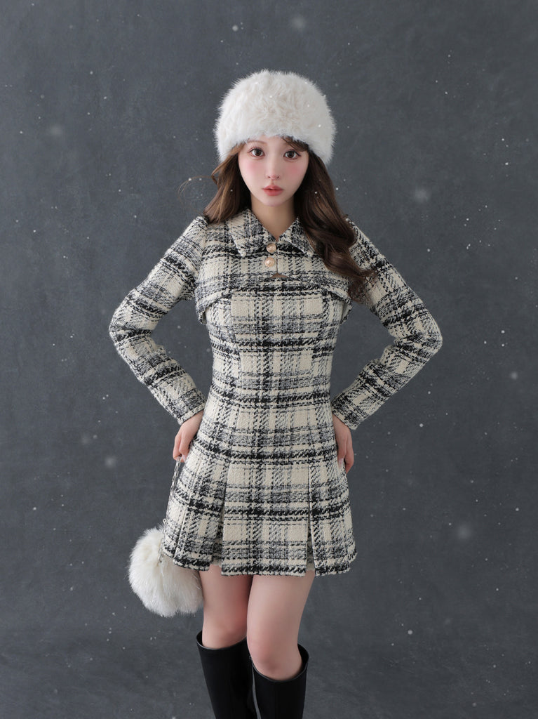 【SALE】Fake layered roving check mini onepiece(eme10794)