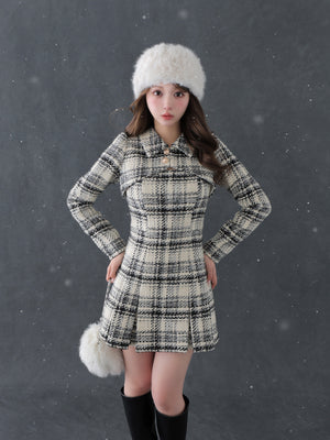 【SALE】Fake layered roving check mini onepiece(eme10794)