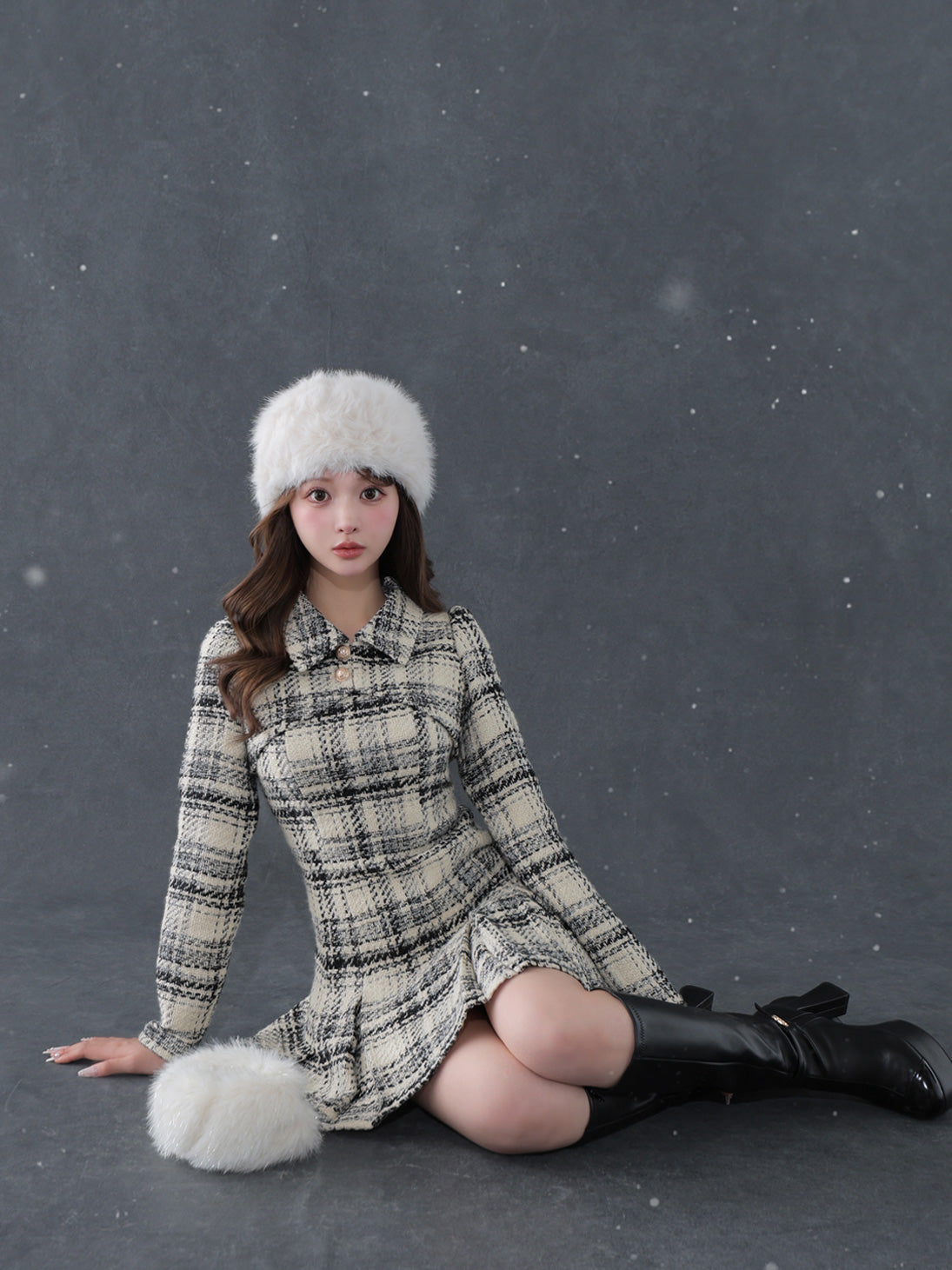 【SALE】Fake layered roving check mini onepiece(eme10794)