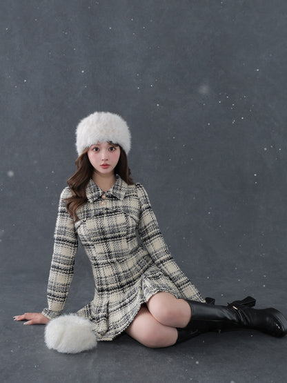 【SALE】Fake layered roving check mini onepiece(eme10794)