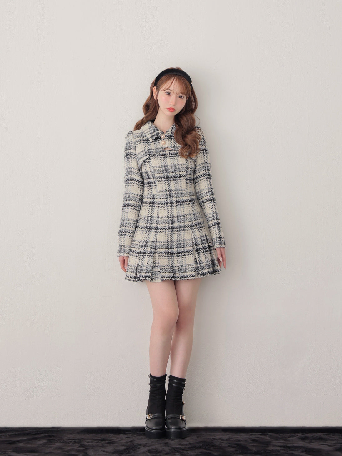 【SALE】Fake layered roving check mini onepiece(eme10794)