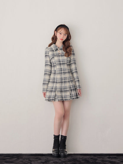 【SALE】Fake layered roving check mini onepiece(eme10794)