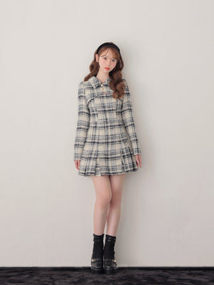 【SALE】Fake layered roving check mini onepiece(eme10794)