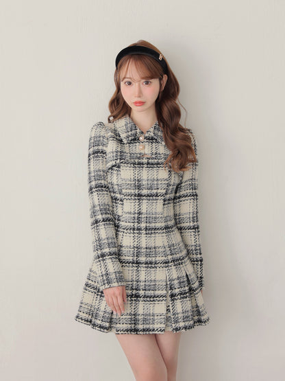 【SALE】Fake layered roving check mini onepiece(eme10794)